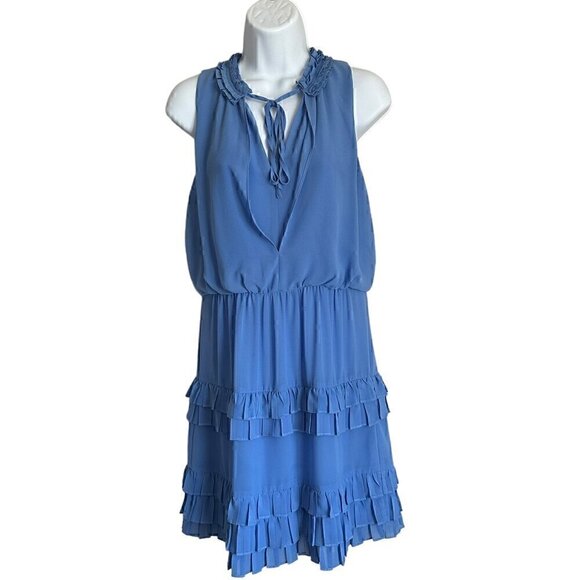 NWOT Laundry by Shelli Segal Women Ruffle Elastic Waist Blue Dress - Size 6 - Picture 3 of 11